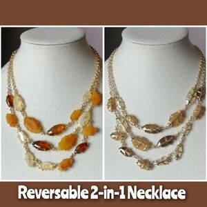 Vintage Talbots Faux Amber Goldtone Statement Reversable Necklace